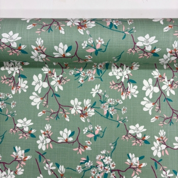 Beschichtete Baumwolle Blumenranken mint